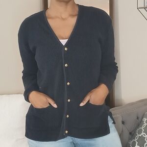 Classic Navy V-Neck Button Cardigan Sweater